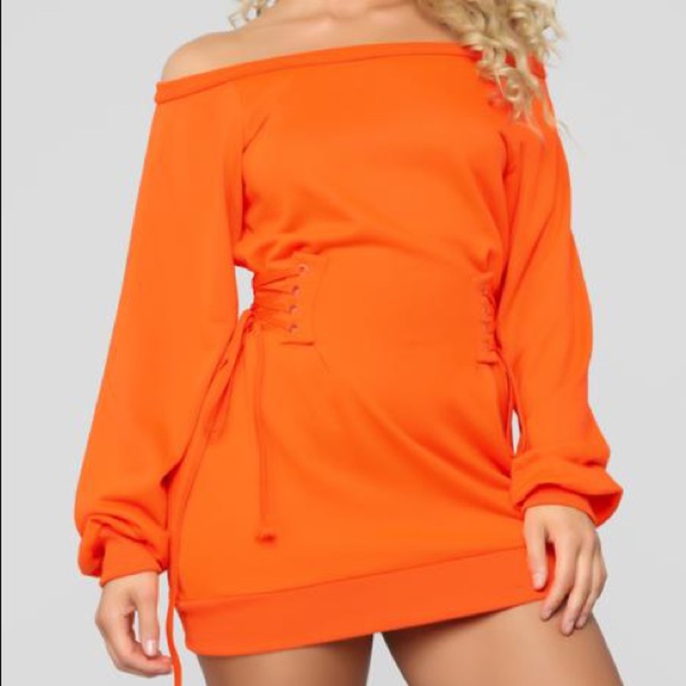 Fashion Nova Rise and Grind Corset Dress Orange M